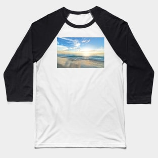 Blue ocean waves, Blue sea waves, Calm blue ocean, Summer sky, Clear blue sky, Baby Blue, Water, Beach, Beach sand, Summer sunset, Dusk Baseball T-Shirt